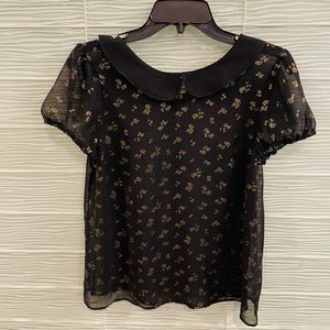 Princess Vera Wang sheer top Black with gold roses M NEW